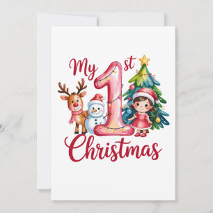 My First 1st Christmas Pink Baby Girl Xmas Snowman Holiday Card