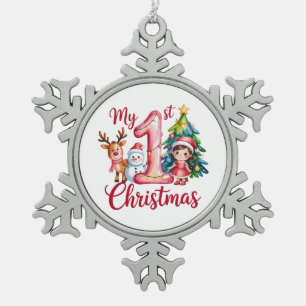 My First 1st Christmas Pink Baby Girl Xmas Snowman Snowflake Pewter Christmas Ornament