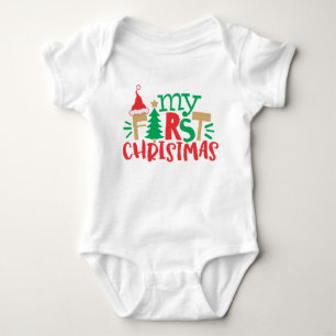 My First 1st Christmas Santa Hat Tree Red Green Baby Bodysuit