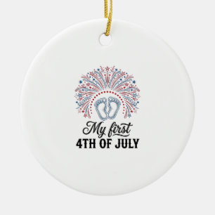 My First 4th of July Baby Feet Patriotic Shirt Des Ceramic Tree Decoration