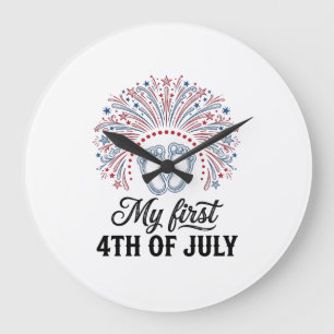 My First 4th of July Baby Feet Patriotic Shirt Des Large Clock