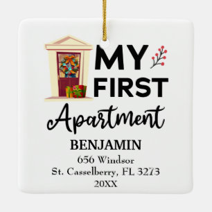 My First Apartment 2021 Custom Names & Address Ceramic Ornament