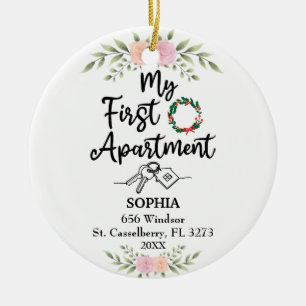 My First Apartment 2021 With  Watercolor flowers Ceramic Tree Decoration