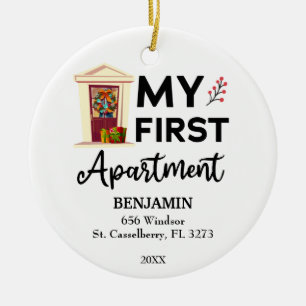My First Apartment 2024 Custom Names & Address Ceramic Tree Decoration