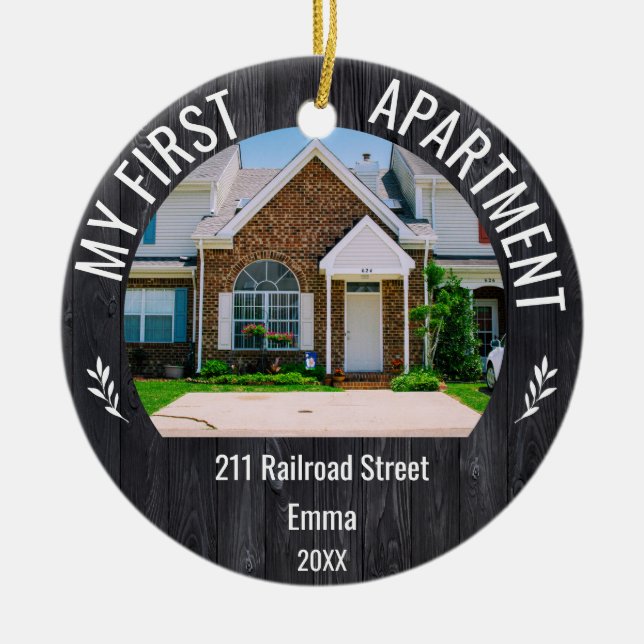 My First Apartment 2025 Custom Name & 2 Photo Orn Ceramic Tree Decoration (Front)