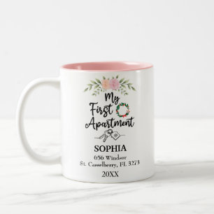 My First Apartment 2025 With Watercolor flowers Two-Tone Coffee Mug