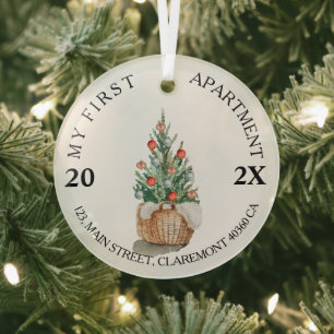 My First apartment keepsake custom address 2021 Glass Tree Decoration