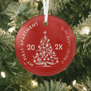 My First apartment keepsake Whimsical red Glass Tree Decoration