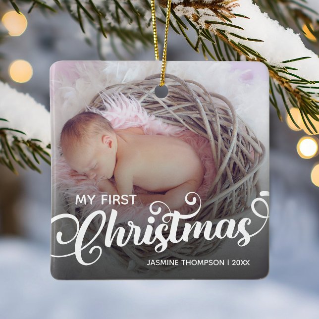 My First Baby Christmas Photo Ceramic Ornament (Creator Uploaded)