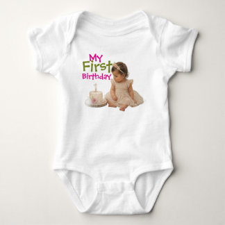 My First Birthday Baby Girl Bodysuit with Cake