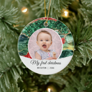 My first birthday christmas glitter ceramic tree decoration