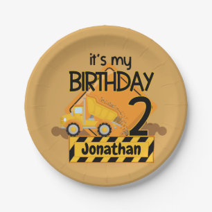 My First Birthday Dump Truck  7" Round Paper Plate