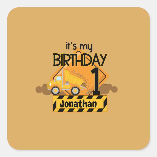 My First Birthday Dump Truck Trash Truck Star Stic Square Sticker (Front)