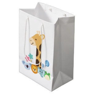 My First Birthday. Giraffe and Happy Animals Desig Medium Gift Bag