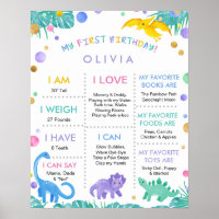 My First Birthday Girl 1 Year Old Dinosaur Sign