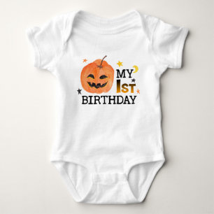My First Birthday Pumpkin Halloween Fall Autumn Baby Bodysuit