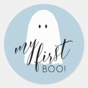 My First Boo Cute Halloween Ghost Blue Classic Round Sticker