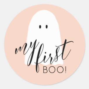 My First Boo Cute Halloween Ghost Peach Classic Round Sticker