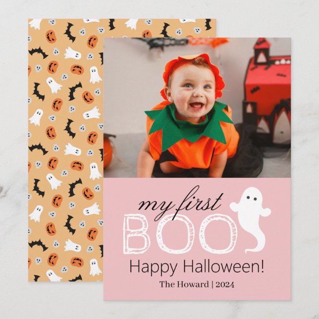 My First Boo! Spooky Cute Halloween Family Photo Holiday Card (Front/Back)