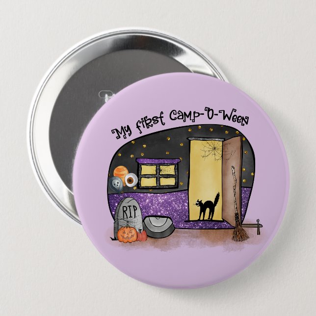 My First Camp-O-Ween – Spooky Black Cat 10 Cm Round Badge (Front & Back)