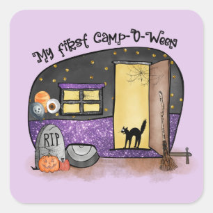 My First Camp-O-Ween – Spooky Black Cat Square Sticker