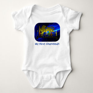My First Chanukkah Brass Lion Menorah Baby Bodysuit