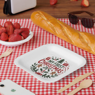 My First Christmas 1st Xmas Family Matching Baby  Paper Plate