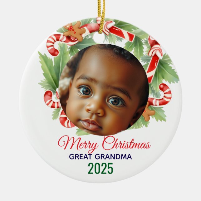 My First Christmas 2025: Personalised Photo  Ceramic Tree Decoration (Front)