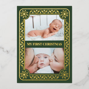  My First Christmas 2 Photo Keepsake Gold Foil Holiday Card