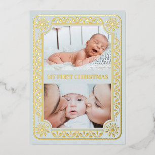 My First Christmas 2 Photo Keepsake Gold Foil Holiday Card