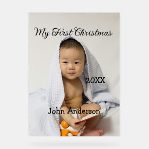 My first Christmas add baby name date year photo s Acrylic Sign