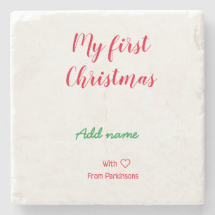 My first Christmas add name family name with love Stone Coaster