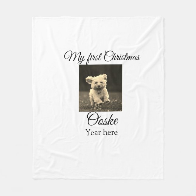 My first Christmas add pet name date year photo  Fleece Blanket (Front)