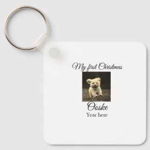 My first Christmas add pet name date year photo Key Ring