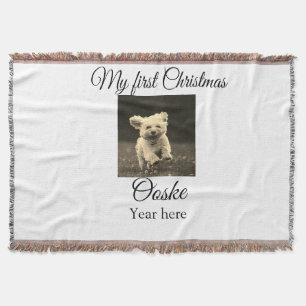 My first Christmas add pet name date year photo Throw Blanket
