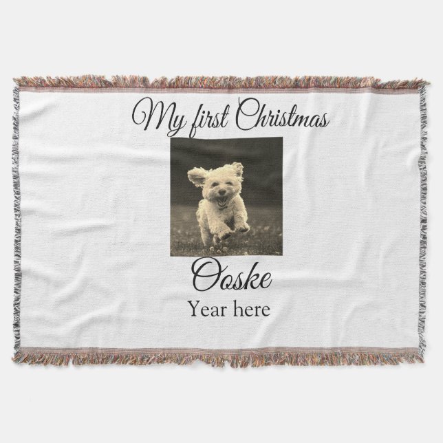 My first Christmas add pet name date year photo  Throw Blanket (Front)