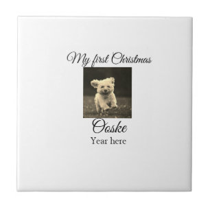 My first Christmas add pet name date year photo Tile