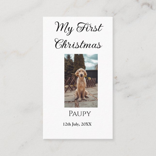 My first Christmas add pet name dog cat year photo Business Card (Front)