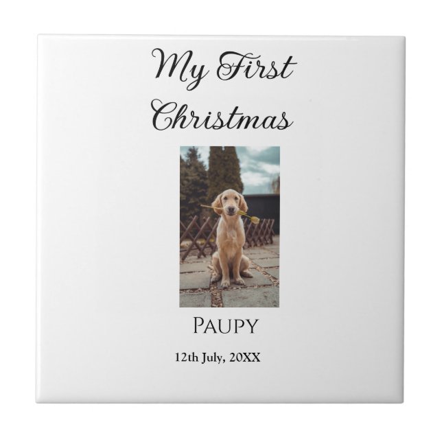 My first Christmas add pet name dog cat year photo Tile (Front)