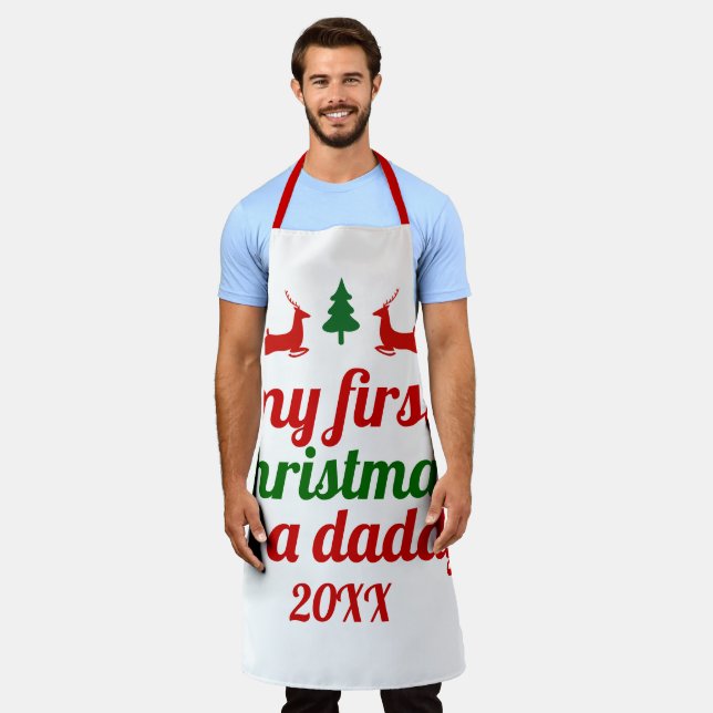 "My first Christmas as a daddy" green red deer Apron (Worn)