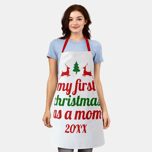 "My first Christmas as a mum" green tree red deer Apron (Worn)