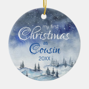 My first Christmas as Cousin Watercolor Winter Ceramic Tree Decoration