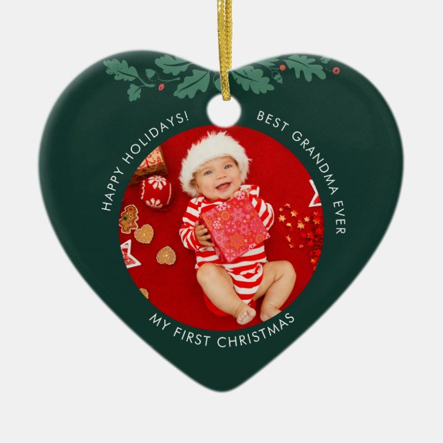 My First Christmas as Grandma Baby Photos Ceramic Tree Decoration (Front)