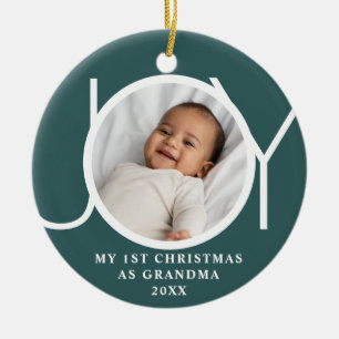 My First Christmas As Grandma Joy Photo Green Ceramic Tree Decoration