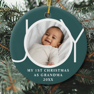 My First Christmas As Grandma Joy Photo Green Ceramic Tree Decoration