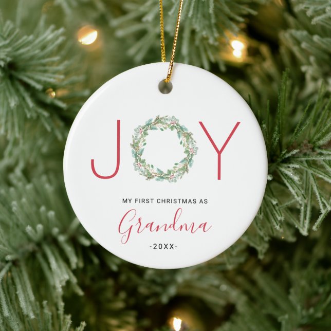 My First Christmas as Grandma Joy Wreath Ceramic Tree Decoration (Tree)
