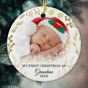 My First Christmas As Grandma Photo Gold Foliage Ceramic Tree Decoration