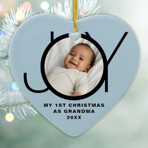 My First Christmas As Grandma Photo Joy Blue Black Ceramic Tree Decoration