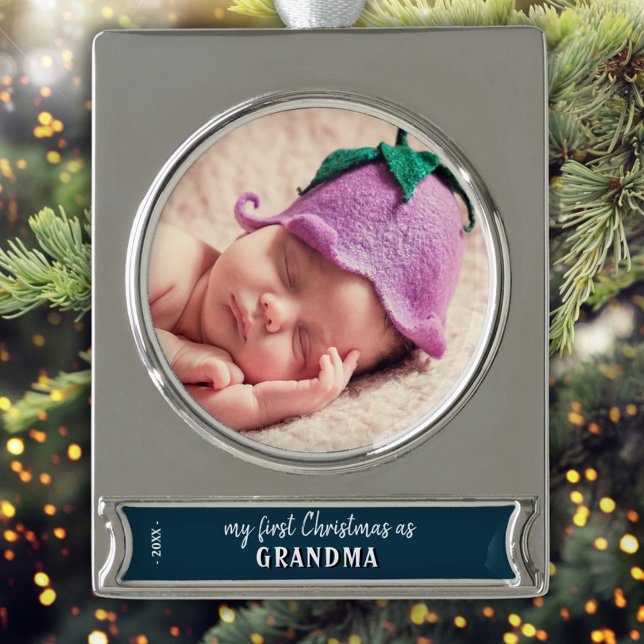 My First Christmas as Grandma Photo Silver Plated Banner Ornament (Creator Uploaded)