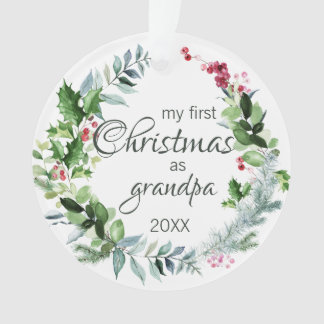 My First Christmas as Grandpa Modern Wreath Holly Ornament